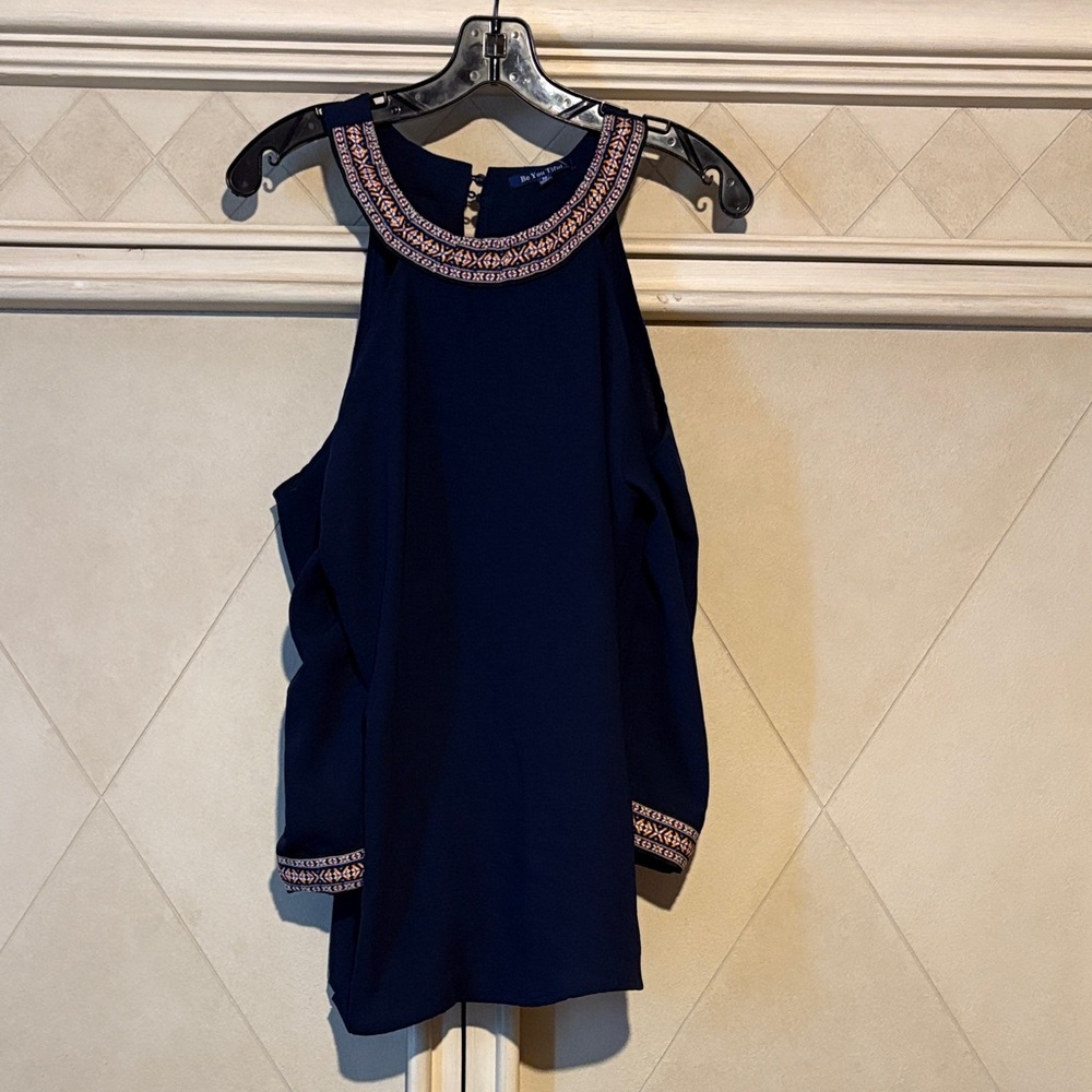 Navy Blue Embellished Women's Blouse